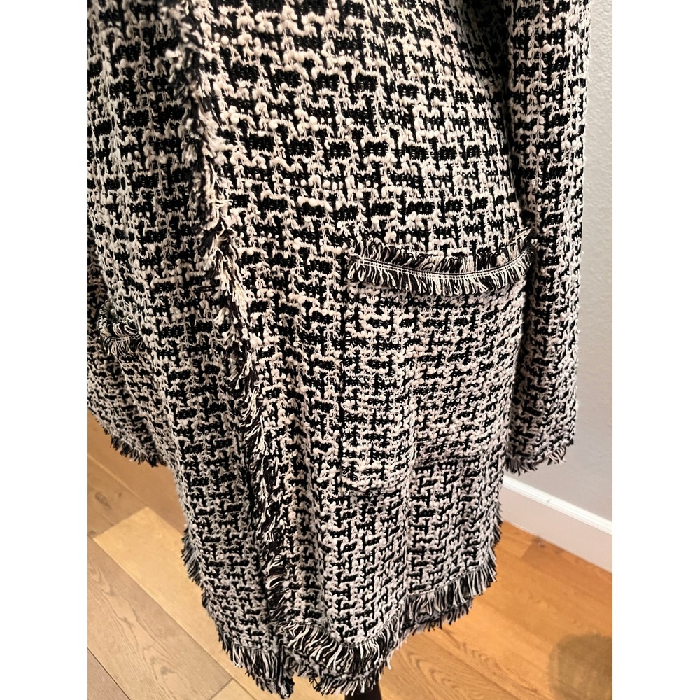 Black Ivory Tweed Hooded Fringe Coatigan Womens L Laundry Shelli Segal - Picture 6 of 15